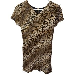 Emma James Liz Claiborne Animal Print Dress Leopard Tiger Mini Short Sleeve